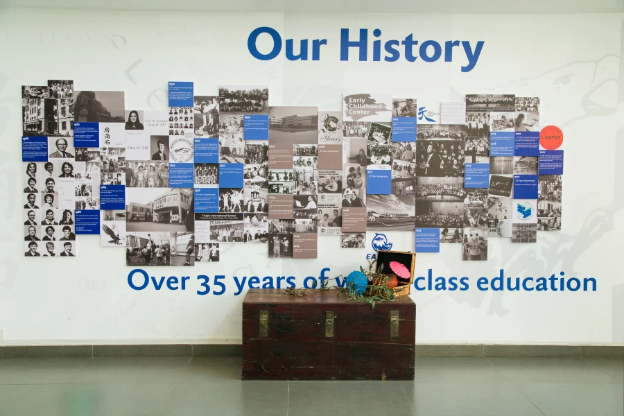 history wall inside tianjin international school admissions department